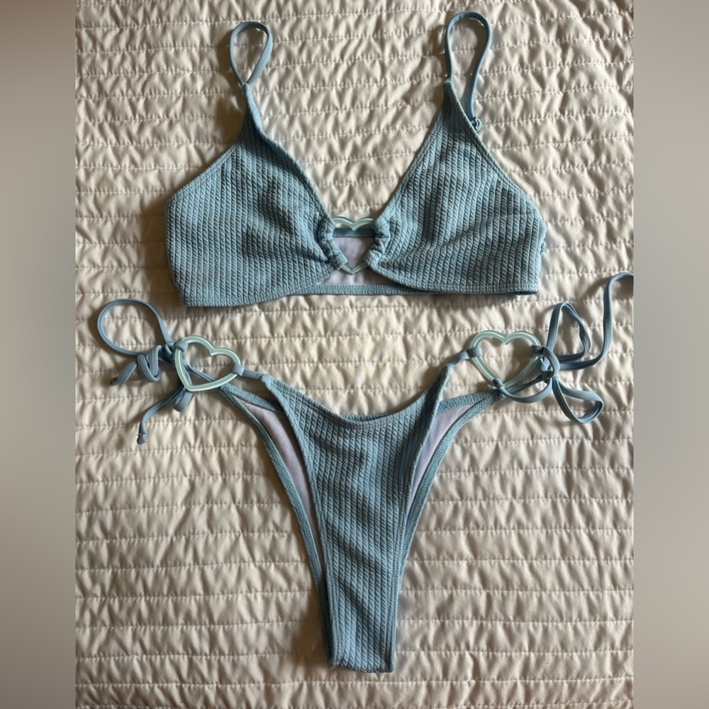 Blue Textured Bikini Set